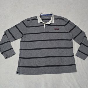 Men's Vineyard Vines Pullover Sweater Collared Rugby Cotton Grey Striped Size XL